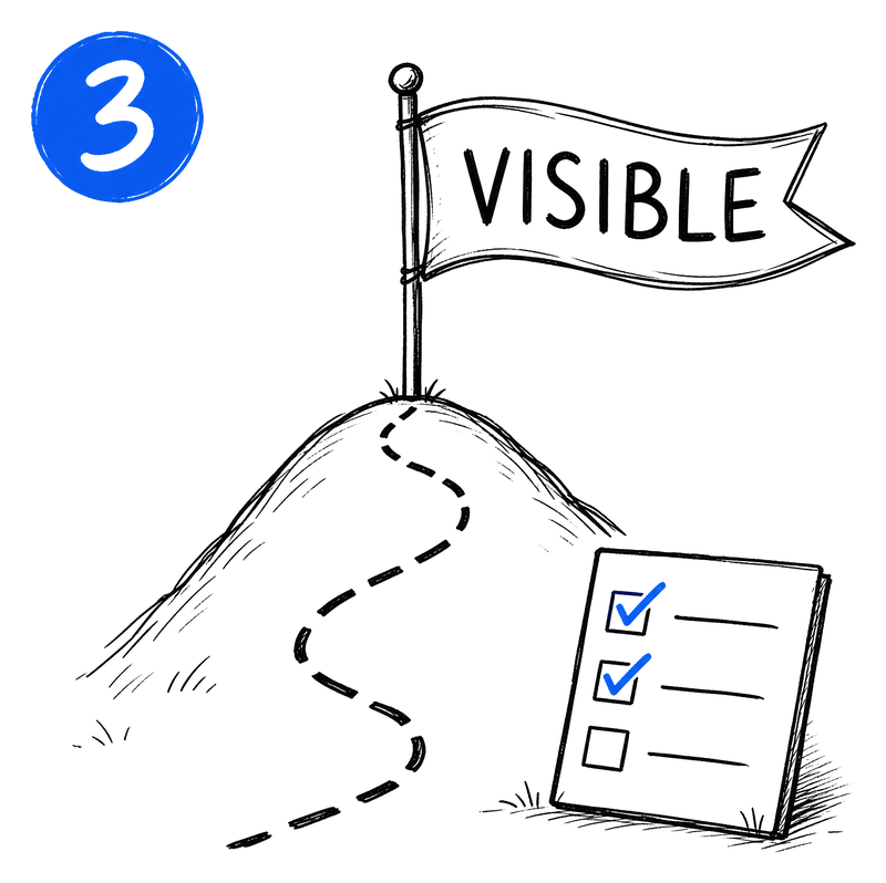 Step 3 — a route leading to the VISIBLE flag.